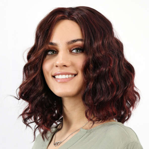 Sobsy - Modern Wig with Deep Red Waves and Highlights: Transform Your Look Effortlessly!