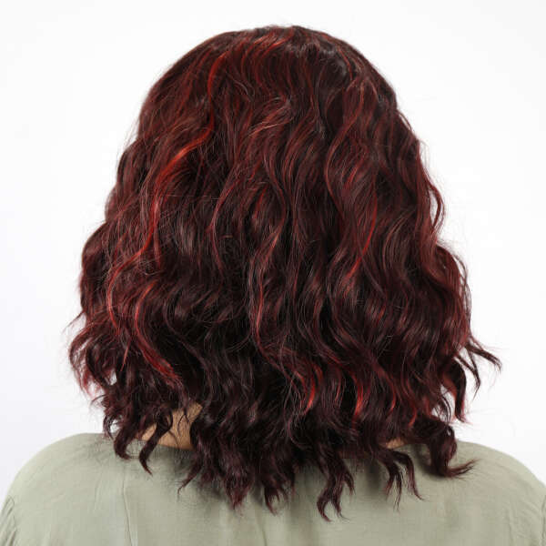 Sobsy - Modern Wig with Deep Red Waves and Highlights: Transform Your Look Effortlessly!