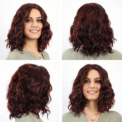 Sobsy - Modern Wig with Deep Red Waves and Highlights: Transform Your Look Effortlessly!