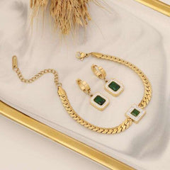 Almaretta Luxury Set - Necklace, Bracelet and Earrings in Gold and Royal Green