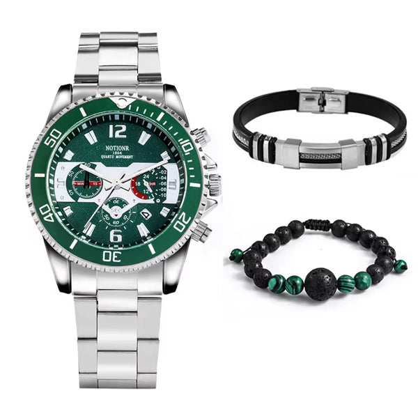 Greno - Fashionable Men's Set: Modern Watch with TWO FREE Bracelets!