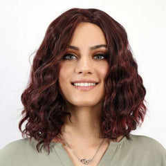 Sobsy - Modern Wig with Deep Red Waves and Highlights: Transform Your Look Effortlessly!